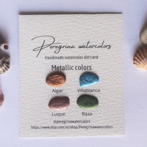 Handgemaakte mettalic aquarel stip voorbeeldkaart, 4 metallic aquarelverf, kalligrafie-inkt, handschrift, kunstenaarscadeaus voor vrouwen
