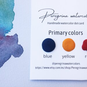 Tarjeta de muestra de puntos, colores primarios, acuarela mate artesanal, pintura para caligrafía, regalo para artista, regalo para ella
