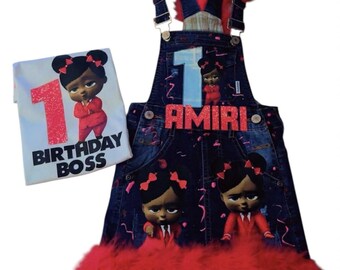 Boss Baby Inspired Custom Overall Outfit – Handmade Birthday Outfit, Baby Shower Gift, Toddler Photo Shoot Clothes, Personalized Overalls