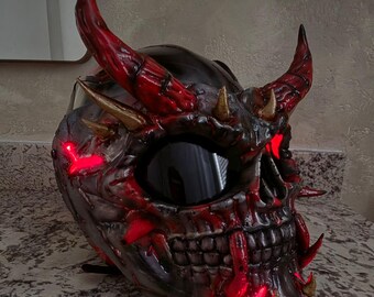 demon skull motorcycle helmet Amazing Mohawk Punk Monster 3D Classic Antique Brown Custom Airbrush Helmet Custom Painted Demon Skull Motorcycle