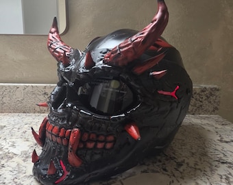 Custom Demon Skull Motorcycle Helmet with LEDs- Hight quality - DOT Approved