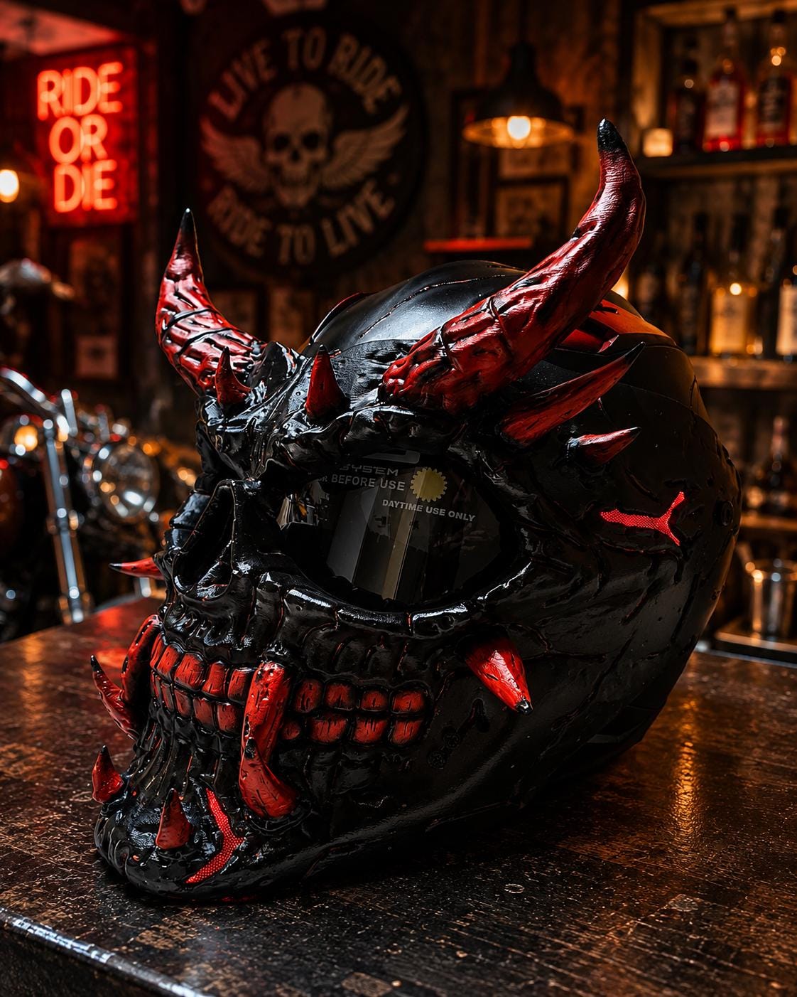 Custom Demon Skull Motorcycle Helmet With Leds- Hight Quality