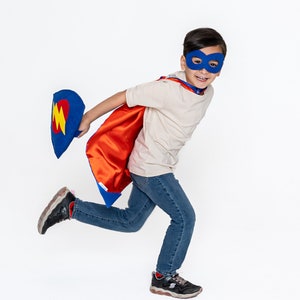 Blue & Red Kids Superhero Costume, Superhero Cape with Mask and Shield, the Halloween Captain Costume, Flash Baby Costume, Gift for Kids