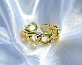 LIQUIDAZIONE**Anello Let's Link/Anello placcato oro - Anello regolabile - Anello spesso - Anello anti-ossidazione