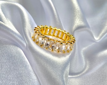 Aurelia Ring- Baguette Ring, Cubic Zirconia, Gold Plated Ring - Non-Tarnish Ring