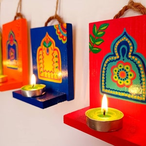 Diya stand for Diwali, candle stand, Indian artwork on wood, wooden Diya stand, Diwali decor, Diwali special, set of 2