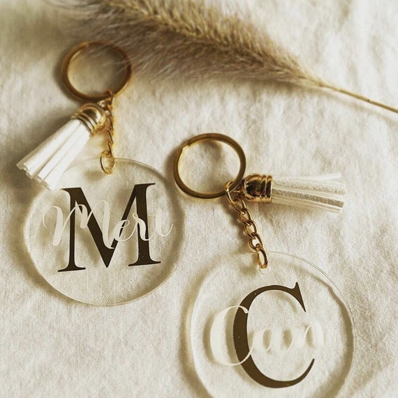 Porte-clés personnalisé Photo Prénom(s) Perles lettres acryliques Rond