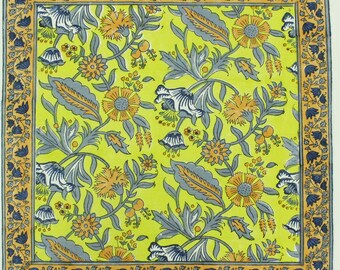 Yellow and Orange Indian Hand Block Floral Printed Cotton Table Napkins, Wedding Table Decor Napkins Handkercheif For Kitchen