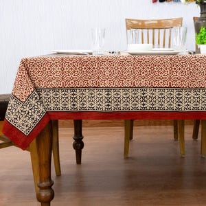 Red and Black Dining Table Cloth, Rectangle Table Cover, Boho Table Linen, Luxury Table Cloth, Cotton Table Top, Royal Wedding Table Cloth