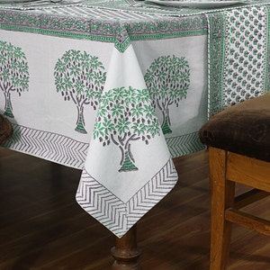 Green and White Floral Table Covers, Rectangle Table Cloths, Bohemian Table Napkins, Dining Table Runner, Wedding Party Decor, Table Linens