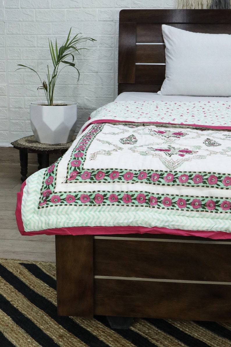 Red Razai White & Red Jaipuri Block Print Quilt, Reversible Razai, Cotton ...