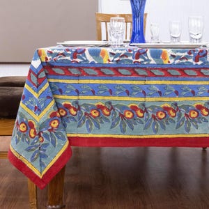 Purple & Red Indian Hand Block Print Cotton Tablecloth – Farmhouse Dining Table Cover for Wedding, Party, Home Decor or Housewarming Gifts