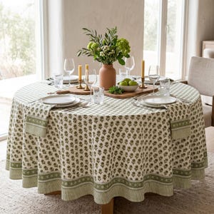 Blauwe en witte bloemen tafelkleed, luxe ronde tafelkleed, bruiloft tafel decor, housewarming cadeau, herbruikbare tafelblad