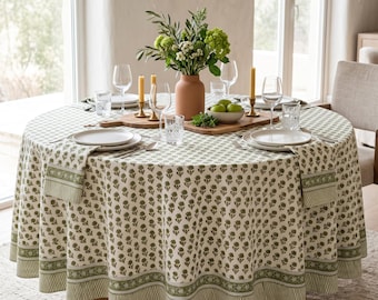 Blauwe en witte bloemen tafelkleed, luxe ronde tafelkleed, bruiloft tafel decor, housewarming cadeau, herbruikbare tafelblad