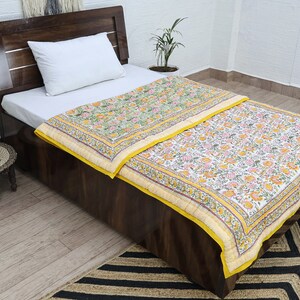 Yellow and Green Indian Hand Block Floral Printed Cotton Quilts Reversible Jaipuri Razai King Quilts Queen Size Quilts Gifts for Dad
Handmade Razai
Cotton Quilt Razai
Reversible Razai
Throw Quilted 
Boho Hippie Quilt
Blanket Razai
Housewarming Gifts