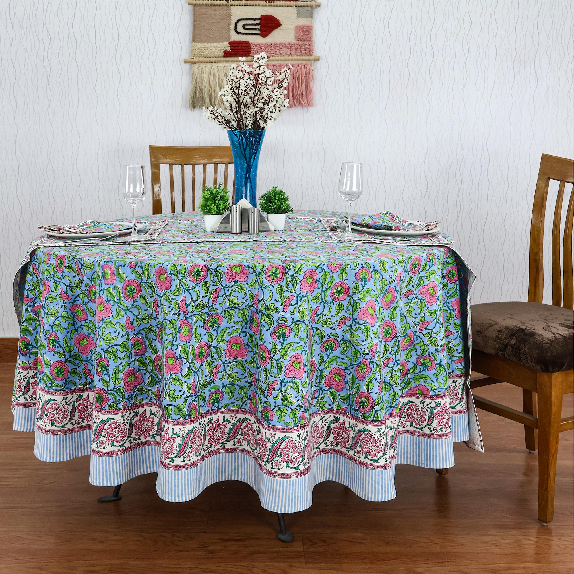 青と白の花柄のテーブル クロス、豪華なラウンド テーブル クロス
