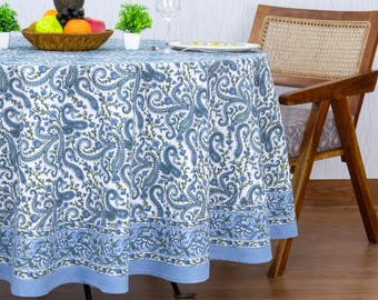 Blue and White Hand Block Print Cotton Table Cover Set, Wedding Party Linen,  Napkins, Dining Table Decor Gift