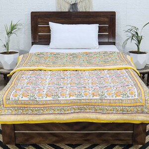 Yellow and Green Indian Hand Block Floral Printed Cotton Quilts Reversible Jaipuri Razai King Quilts Queen Size Quilts Gifts for Dad
Handmade Razai
Cotton Quilt Razai
Reversible Razai
Throw Quilted 
Boho Hippie Quilt
Blanket Razai
Housewarming Gifts
