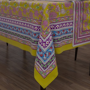 Yellow Hand Block Printed Linens, Dining Table Cover, Cotton Tablecloths, Wedding Table Covers, Stylish Tablecloths, Housewarming Gifts