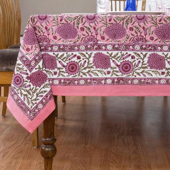 Pink and Red Floral Table Cloth, Home & Living Table Linens, Modern Style Table Cover, Handmade Table Top, Pure Cotton Table Cloth