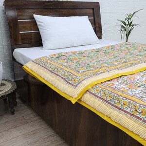 Yellow and Green Indian Hand Block Floral Printed Cotton Quilts Reversible Jaipuri Razai King Quilts Queen Size Quilts Gifts for Dad
Handmade Razai
Cotton Quilt Razai
Reversible Razai
Throw Quilted 
Boho Hippie Quilt
Blanket Razai
Housewarming Gifts