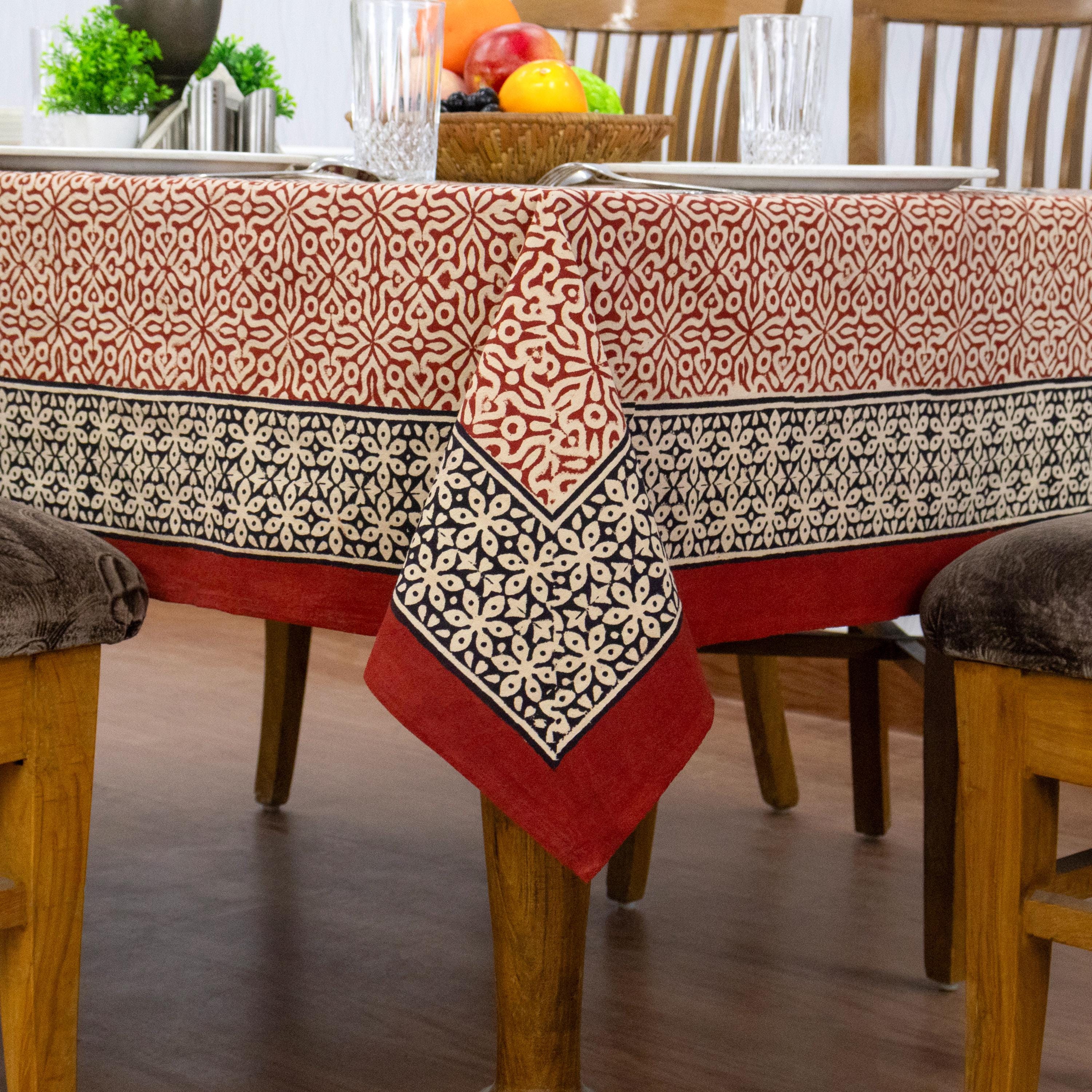 Red and Black Dining Table Cloth, Rectangle Table Cover, Boho