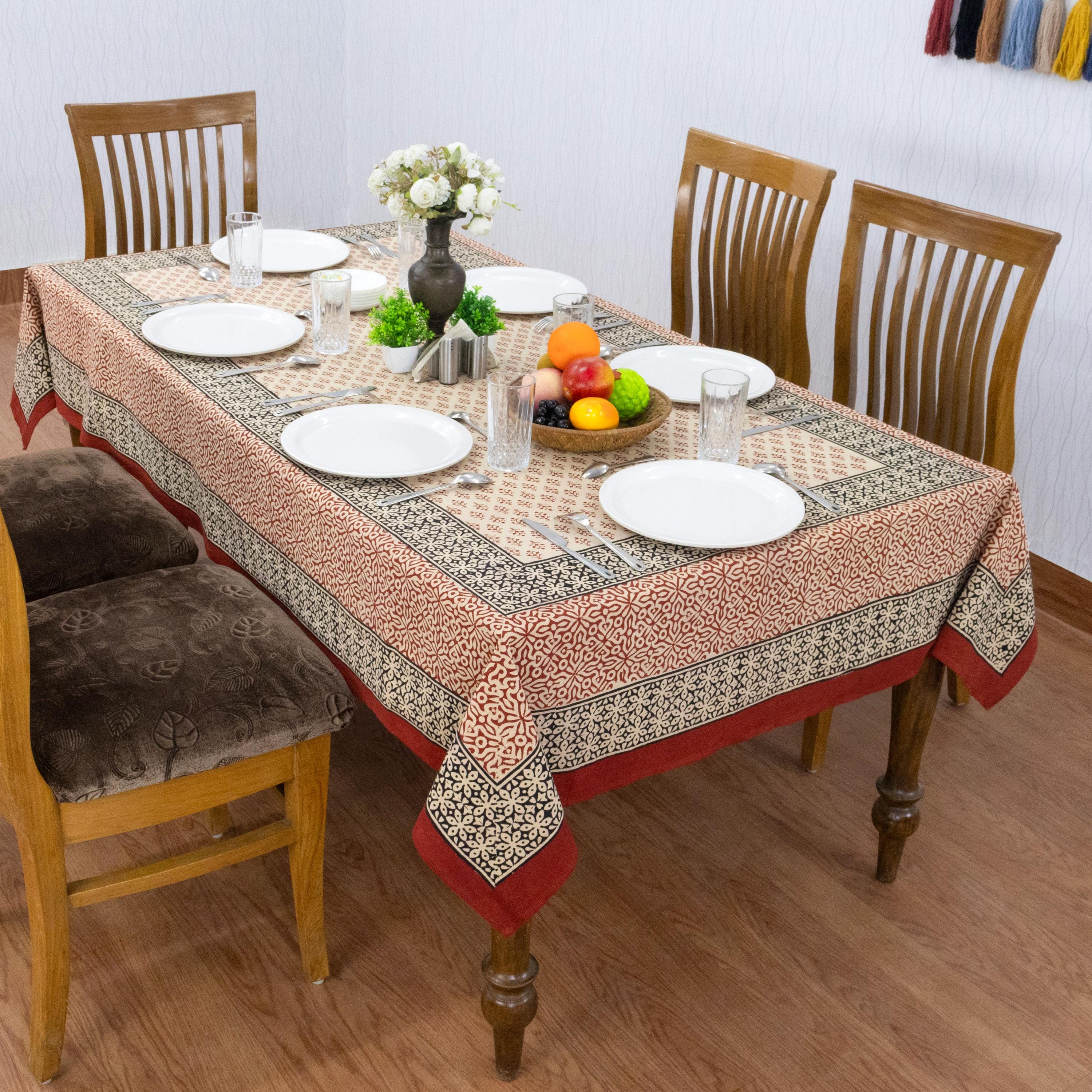 Red and Black Dining Table Cloth, Rectangle Table Cover, Boho