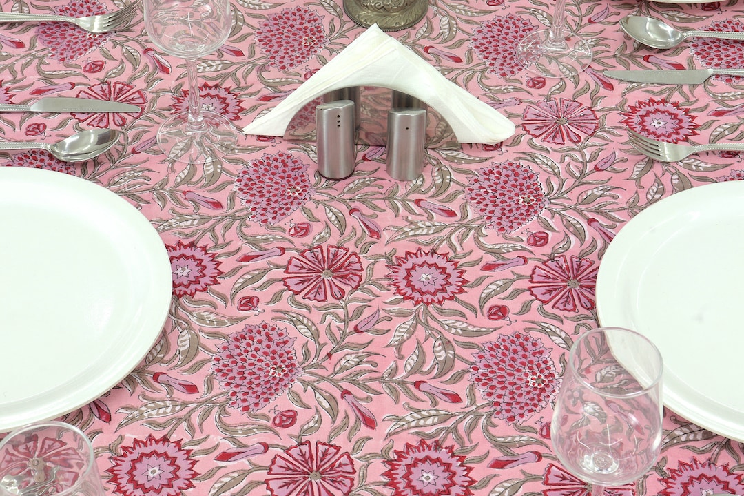 Pink and Red Floral Table Cloth, Home & Living Table Linens, Modern Style Table Cover, Round