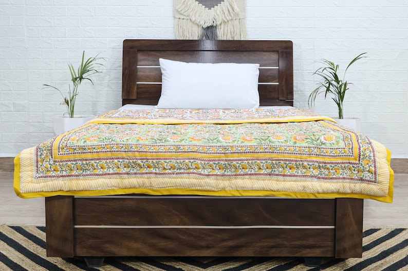Yellow and Green Indian Hand Block Floral Printed Cotton Quilts Reversible Jaipuri Razai King Quilts Queen Size Quilts Gifts for Dad
Handmade Razai
Cotton Quilt Razai
Reversible Razai
Throw Quilted 
Boho Hippie Quilt
Blanket Razai
Housewarming Gifts