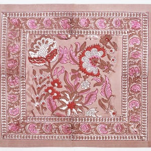 Brown & Red Floral Block Print Cotton Napkins – Indian Handcrafted Dinner Table Linens, Housewarming Gift, Reusable Cloth Napkins