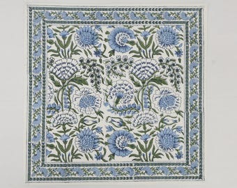 Blue & White Dining Table Napkin, Indian Hand Block Printed handkerchief, Floral Printed Napkin For Home Decor, Party Table Decor serviette