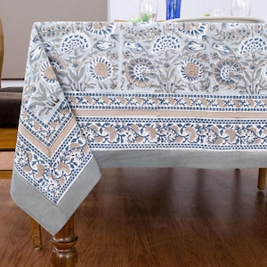 Hand Block Printed Floral Tablecloth: Boho Dining, 100% Cotton