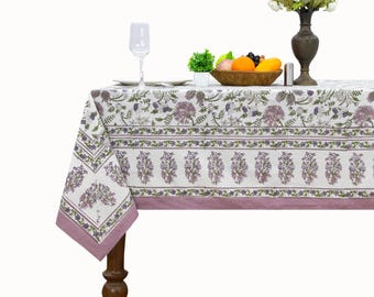 Purple and Green Leaf Printed Table Cloth, Kitchen & Dining Table Cover, Party Decor, Floral Table Cloth, Table Linens, French Table Cloth
