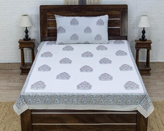 Hand Block Print Cotton Bedsheet, Beautiful Bed Cover, Bedsheet For Twin, Queen, King, Floral Bedsheet With Set, Bedsheet For Gifts