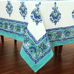 Blue & White Dining Dinner Tablecloth, Wedding Table Cover, Housewarming Gift, Cotton Table Linen, Block Printed Napkins