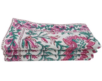 Blauwe en groene Indiase handblok bloemen bedrukt katoenen doek servetten bruiloft huis kamer tuin school buiten restaurant gepersonaliseerd