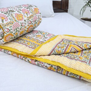 Yellow and Green Indian Hand Block Floral Printed Cotton Quilts Reversible Jaipuri Razai King Quilts Queen Size Quilts Gifts for Dad
Handmade Razai
Cotton Quilt Razai
Reversible Razai
Throw Quilted 
Boho Hippie Quilt
Blanket Razai
Housewarming Gifts