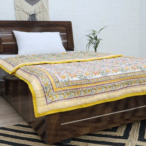 Yellow and Green Indian Hand Block Floral Printed Cotton Quilts Reversible Jaipuri Razai King Quilts Queen Size Quilts Gifts for Dad
Handmade Razai
Cotton Quilt Razai
Reversible Razai
Throw Quilted 
Boho Hippie Quilt
Blanket Razai
Housewarming Gifts