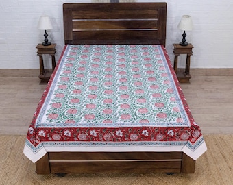 Hand Block Print Cotton Bedsheet, Floral Indian Bed Cover, Christmas Gifts