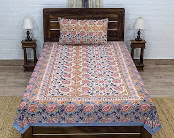レッドコットンベッドシーツ、ハンドメイドインドプリント寝具セット