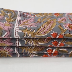 Brown & Red Table Napkins, Floral Print Napkins, Indian Hand Block Prints Table Napkins, Personalized Napkins, Handkerchief, Halloween Gifts
