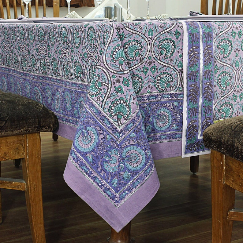 HomeSpun Floral Hand Block Printed Cotton Tablecloth