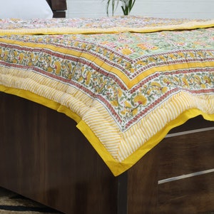 Yellow and Green Indian Hand Block Floral Printed Cotton Quilts Reversible Jaipuri Razai King Quilts Queen Size Quilts Gifts for Dad
Handmade Razai
Cotton Quilt Razai
Reversible Razai
Throw Quilted 
Boho Hippie Quilt
Blanket Razai
Housewarming Gifts