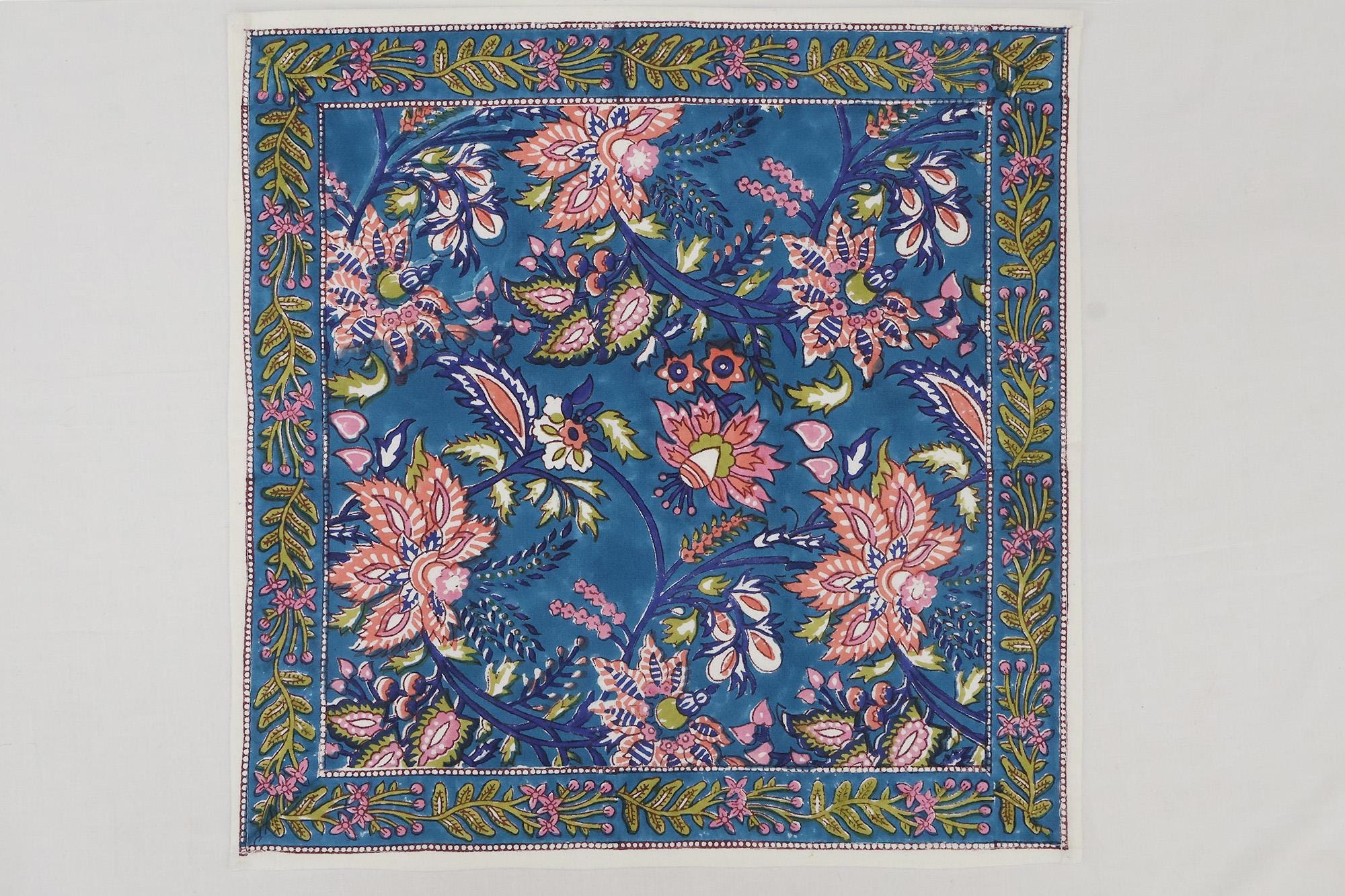 Tovaglioli di stoffa di cotone con stampa floreale a blocchi indiani blu e verdi Regalo personalizzato per la casa, il matrimonio, la casa,