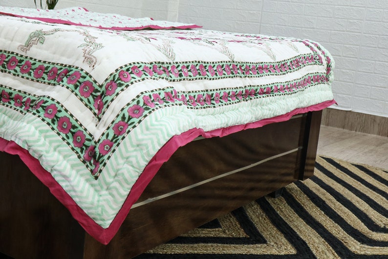 Red Razai White & Red Jaipuri Block Print Quilt, Reversible Razai, Cotton ...