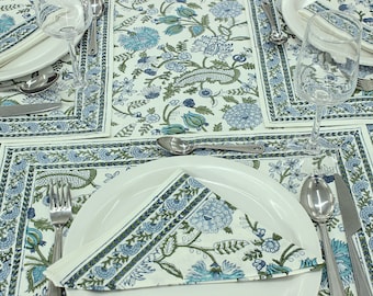 Servilletas de tela de algodón con estampado floral de bloque de mano indio verde y amarillo, decoración del hogar de bodas, cocina, comedor