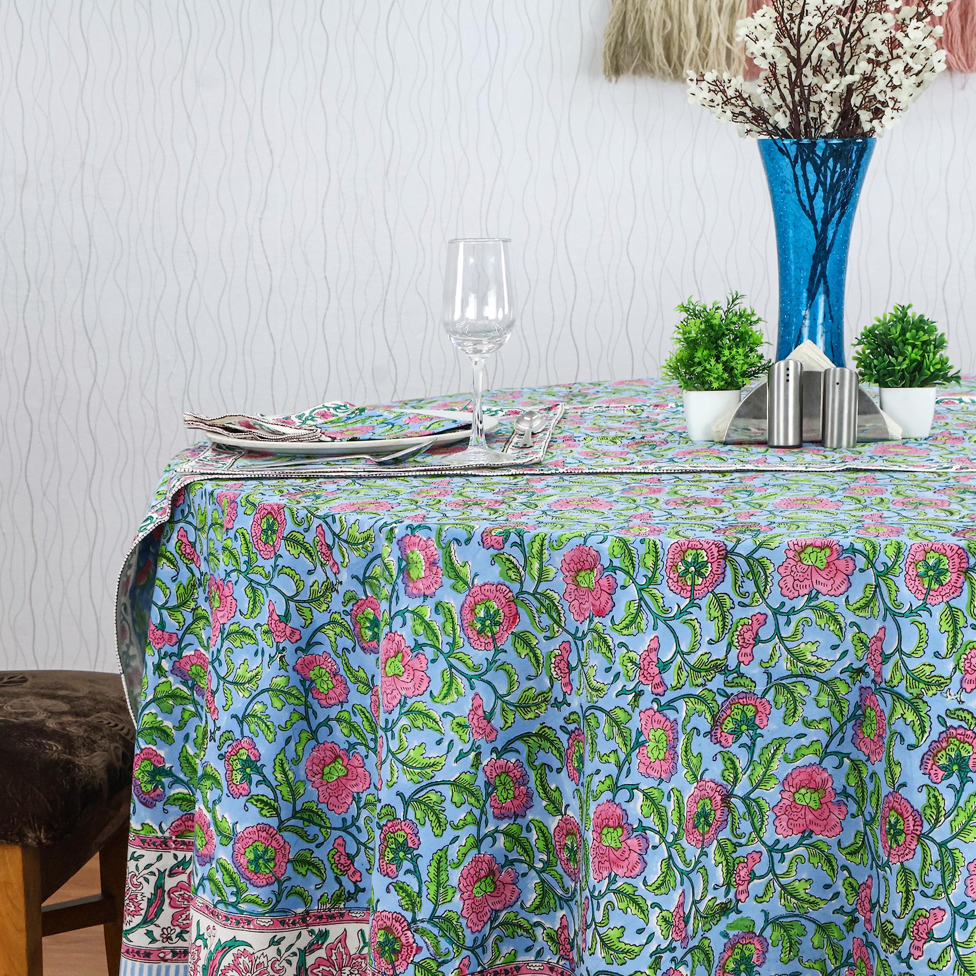 青と白の花柄のテーブル クロス、豪華なラウンド テーブル クロス