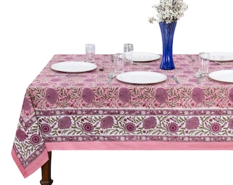 Pink and Red Floral Table Cloth, Home & Living Table Linens, Modern Style Table Cover, Handmade Table Top, Pure Cotton Table Cloth