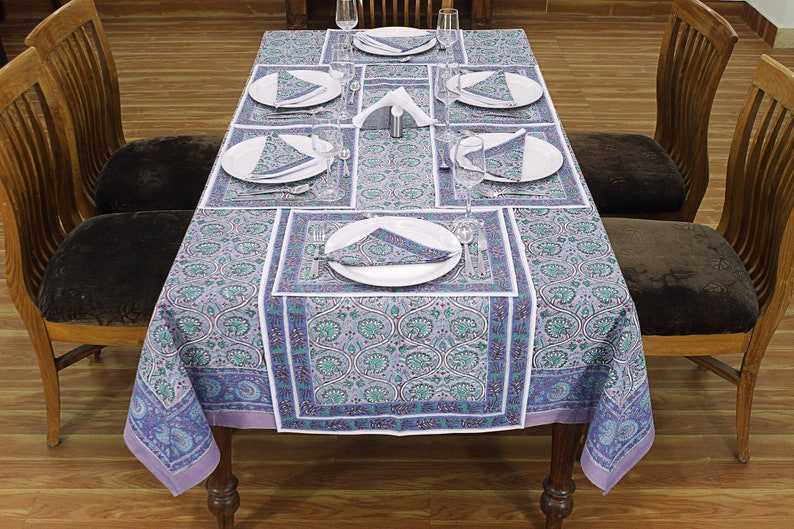 HomeSpun Floral Hand Block Printed Cotton Tablecloth - Thumbnail 3