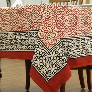 Red and Black Dining Table Cloth, Rectangle Table Cover, Boho Table Linen, Luxury Table Cloth, Cotton Table Top, Royal Wedding Table Cloth